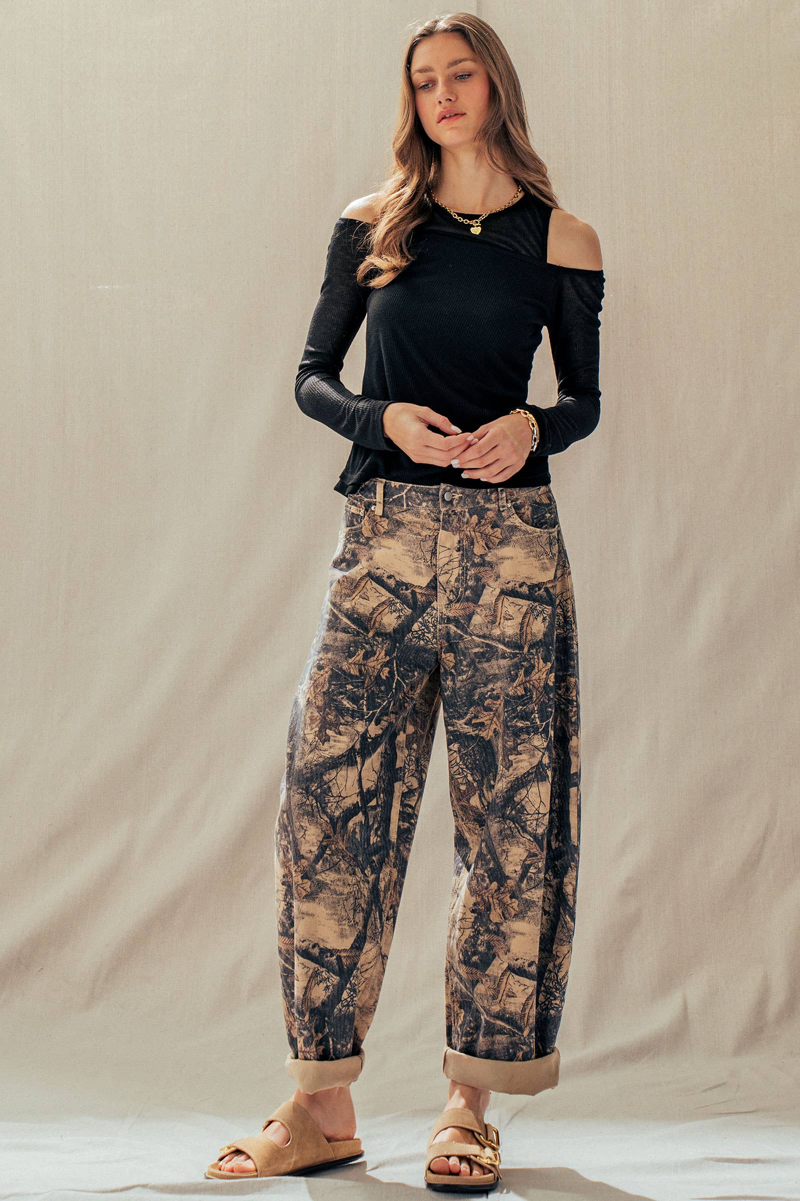 Camo Print Cotton Balloon Pants: CAMO / S-M-L:2-2-2