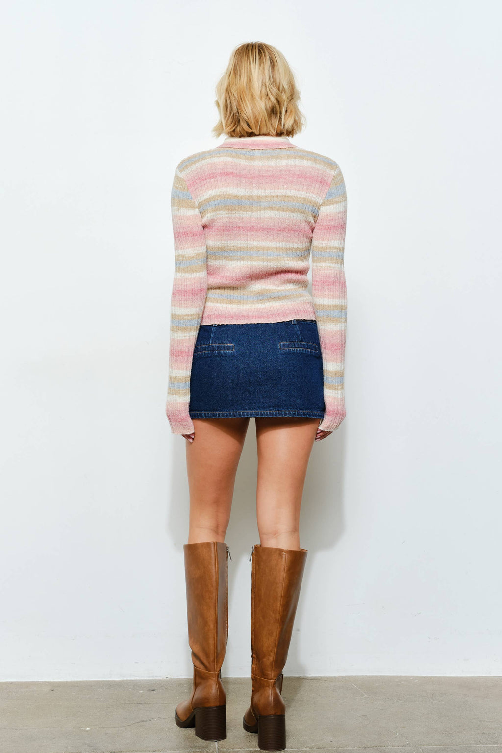 ALISON RIBBED POLO: Green Multi / S