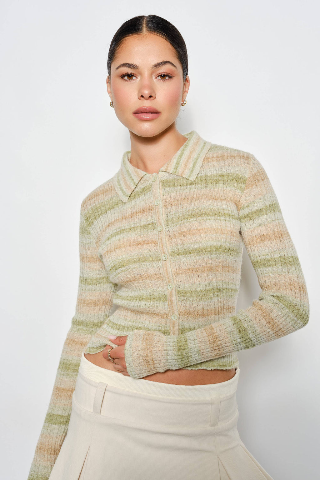 ALISON RIBBED POLO: Green Multi / M