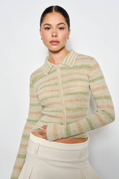 ALISON RIBBED POLO: Green Multi / M