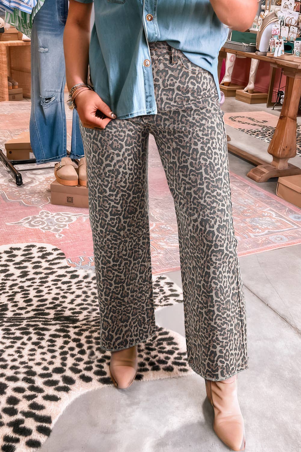 Western Leopard Waist Jeans