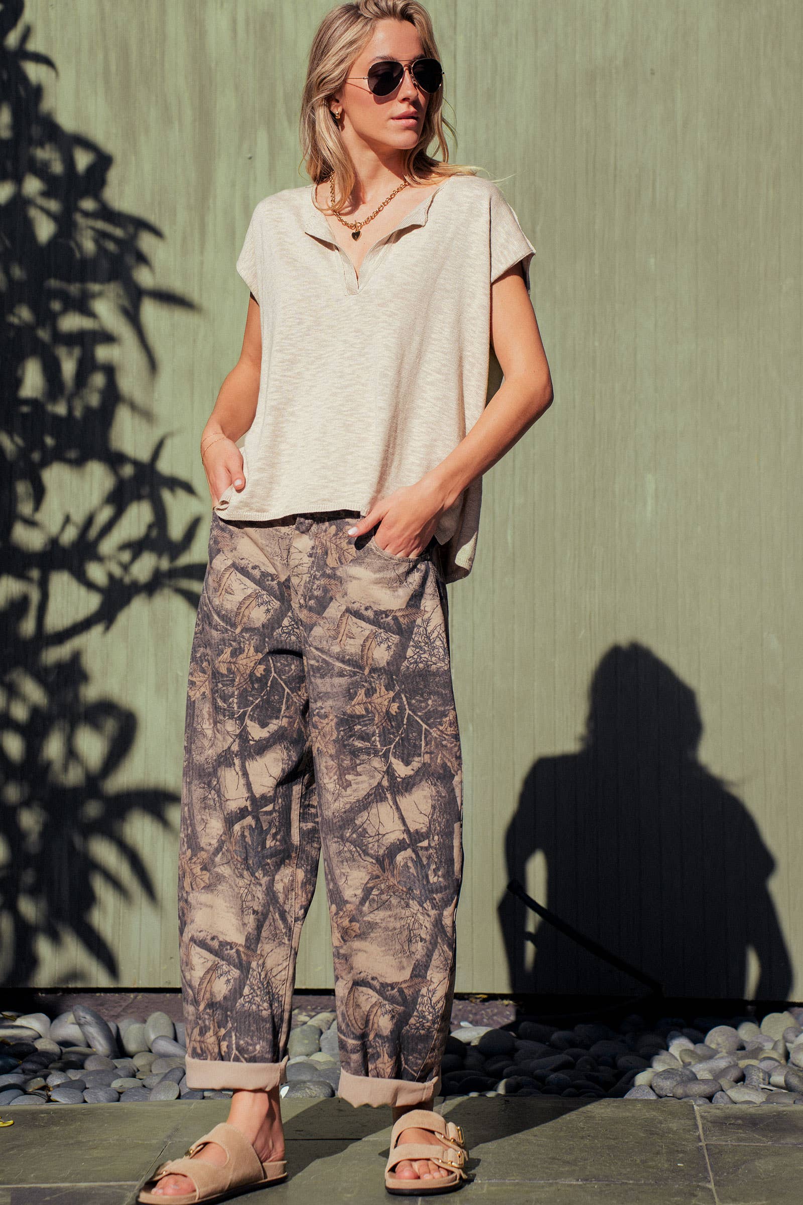 Camo Print Cotton Balloon Pants: CAMO / S-M-L:2-2-2