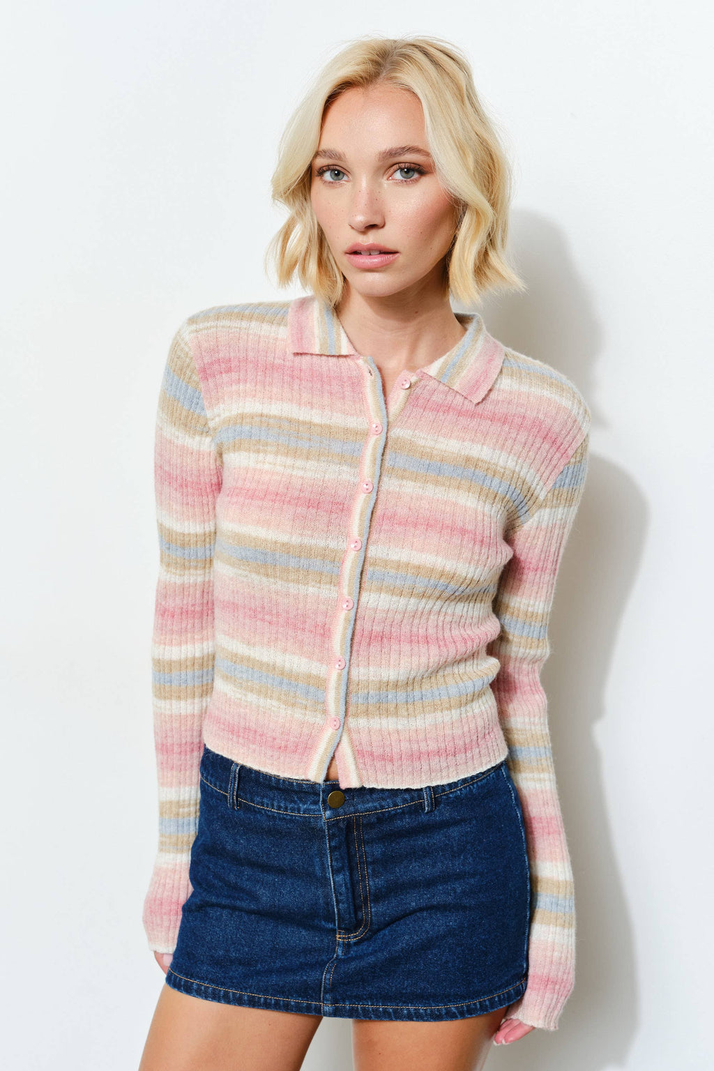 ALISON RIBBED POLO: Green Multi / S