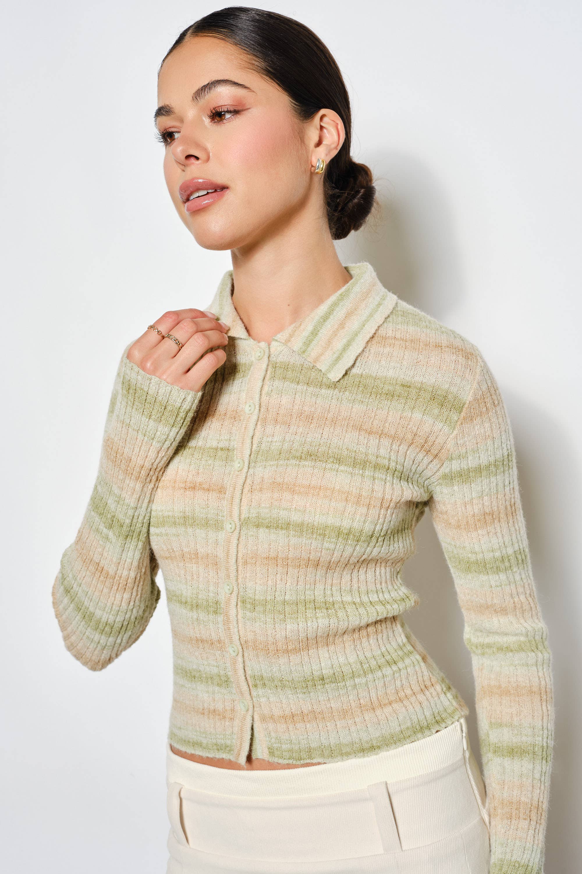 ALISON RIBBED POLO: Green Multi / M