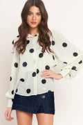 A printed woven top - IT13925B-A: IVORY BLACK / Contemporary / M