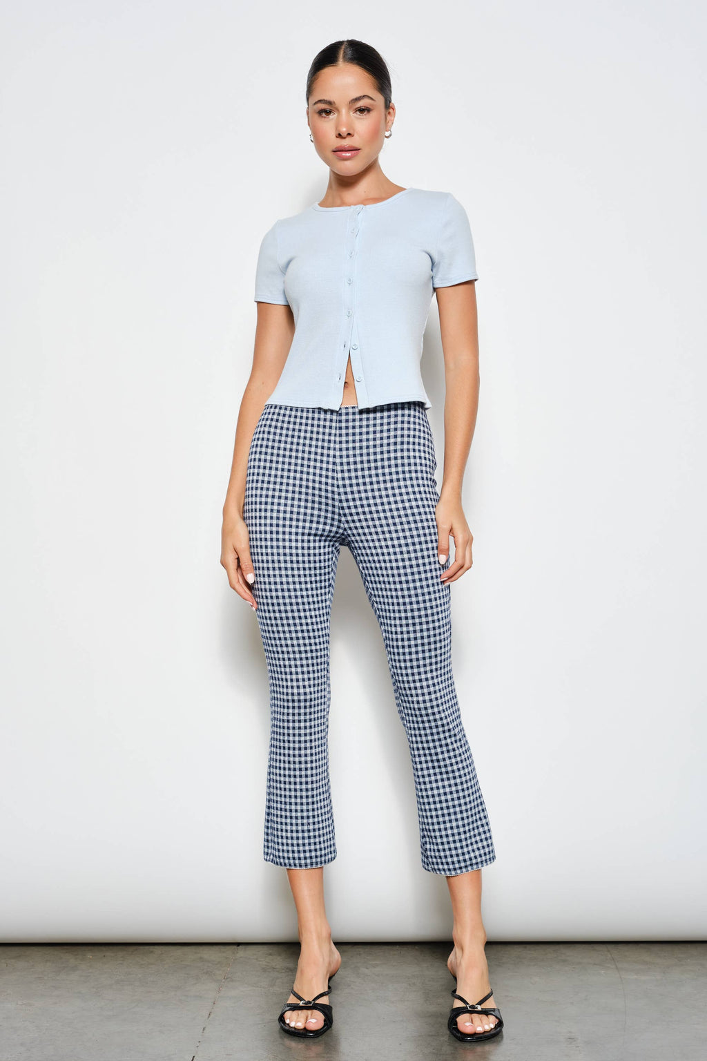 TATIANA CROP FLARE PANTS: Navy Multi / L