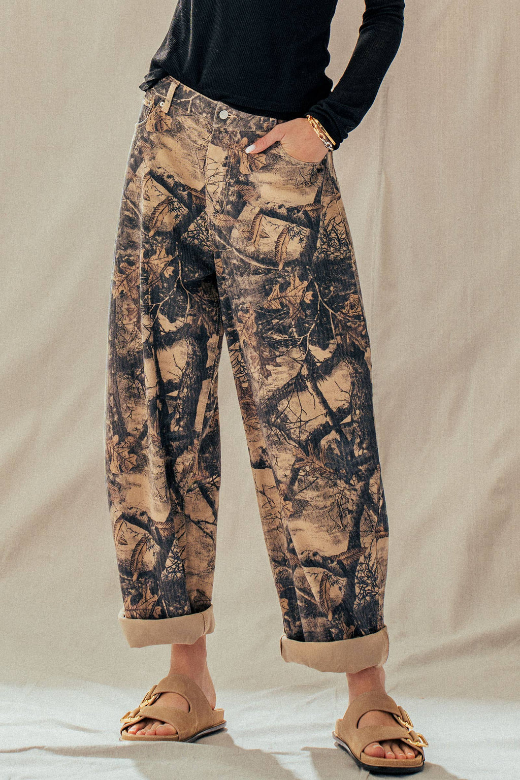 Camo Print Cotton Balloon Pants: CAMO / S-M-L:2-2-2
