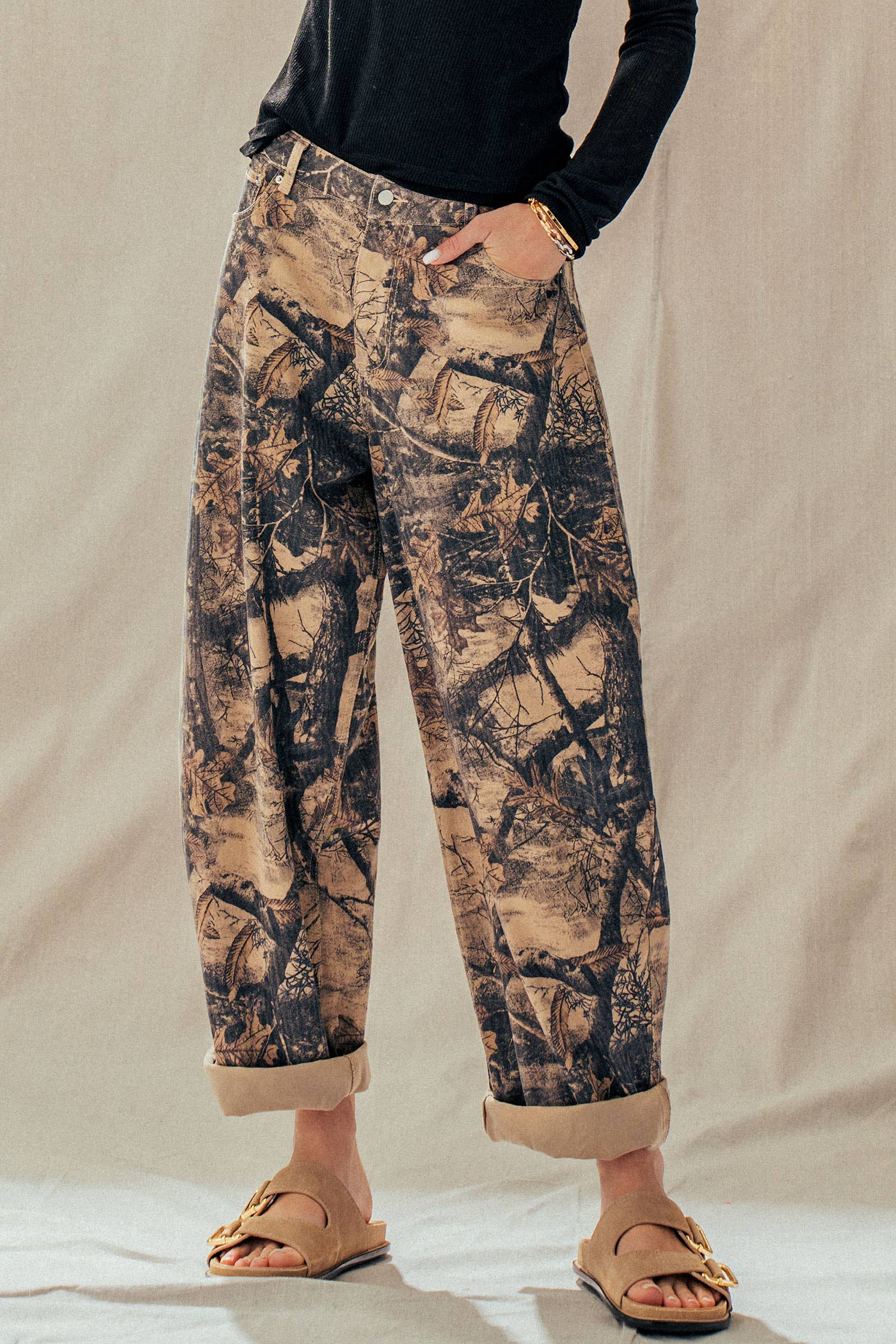 Camo Print Cotton Balloon Pants: CAMO / S-M-L:2-2-2