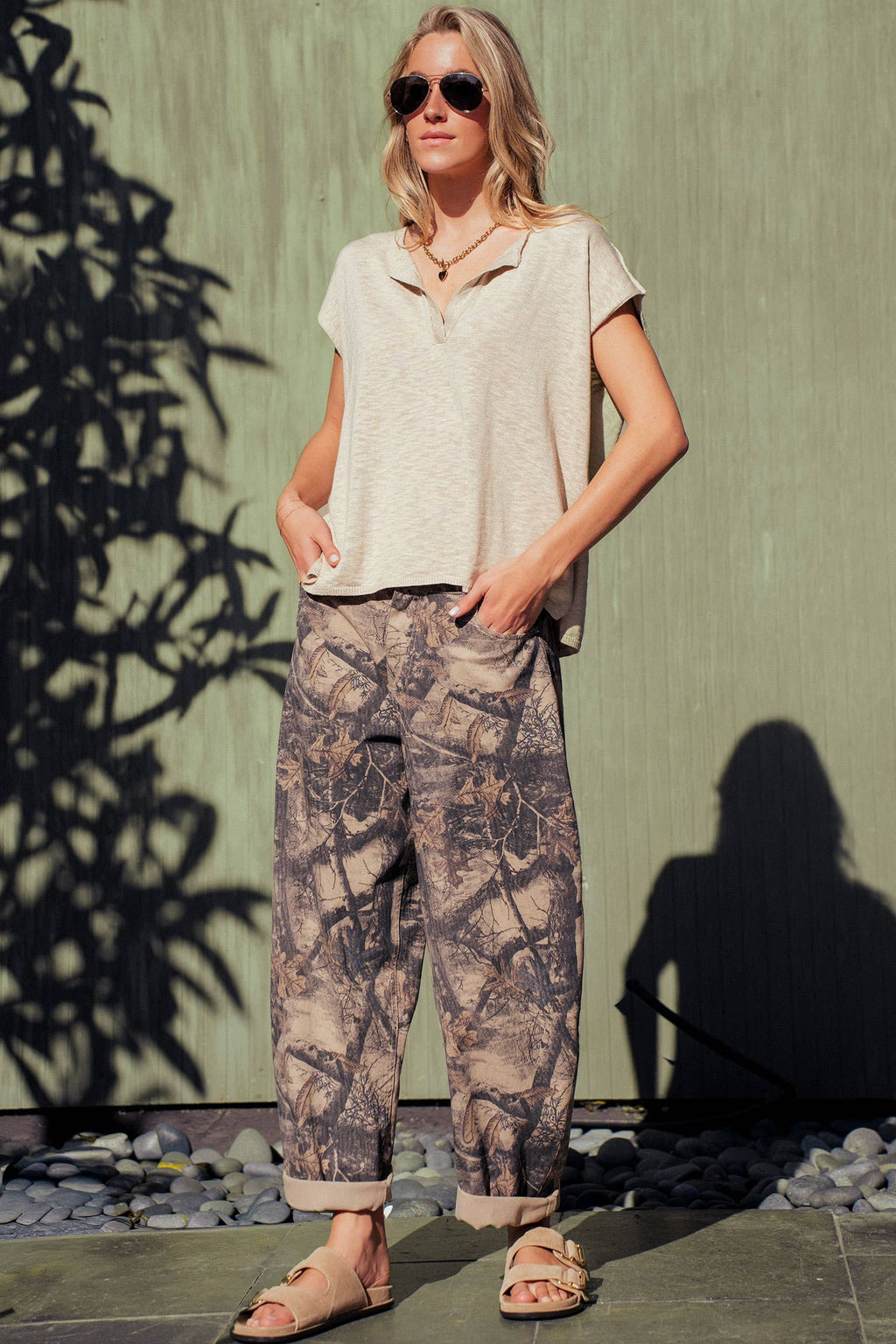 Camo Print Cotton Balloon Pants: CAMO / S-M-L:2-2-2