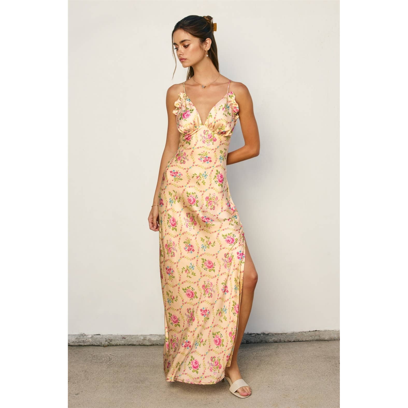 Eternal Afternoon Ruffled Triangle Bust Maxi Dress