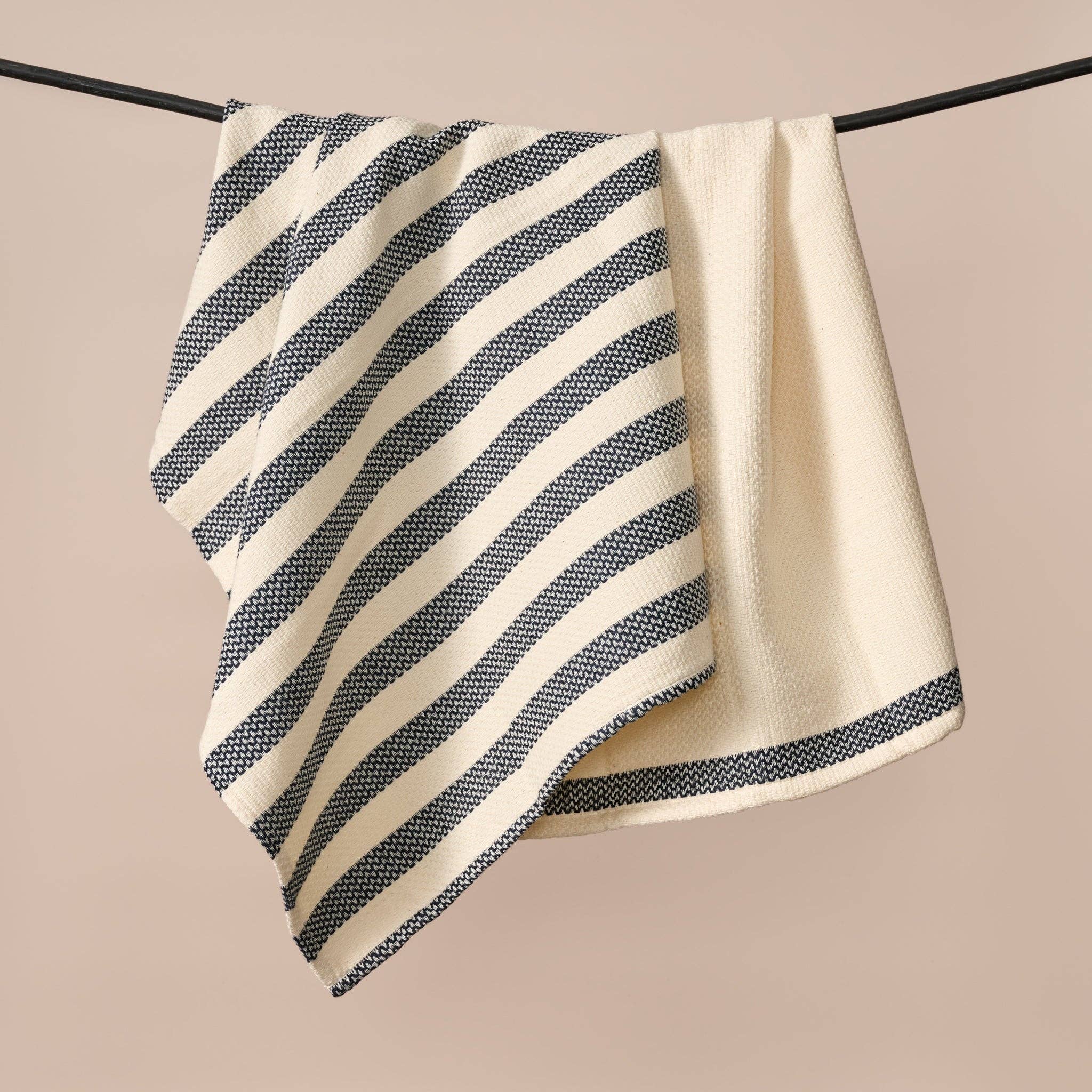 Multi-Striped Cream Black Tea Towel Set