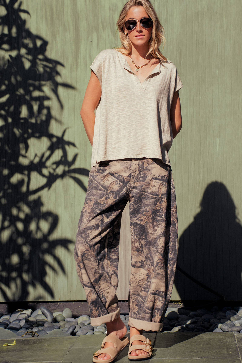 Camo Print Cotton Balloon Pants: CAMO / S-M-L:2-2-2