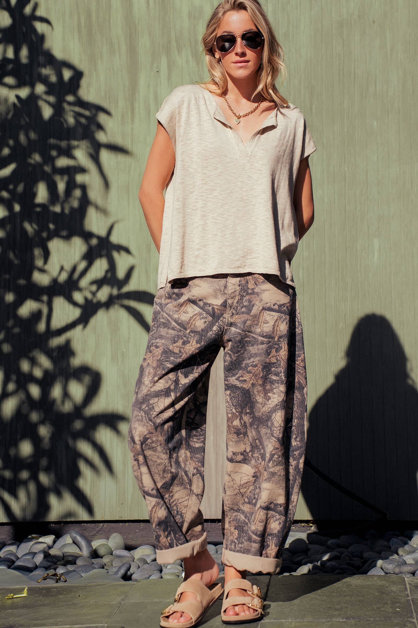 Camo Print Cotton Balloon Pants: CAMO / S-M-L:2-2-2